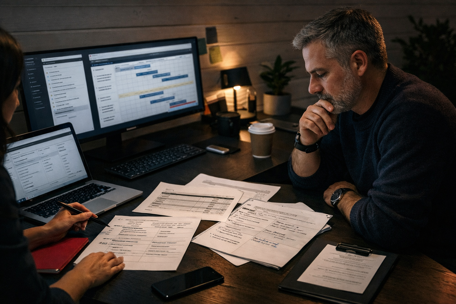 Devis structure avec planning, perimetre, validation et tarif fixe dans une ambiance premium