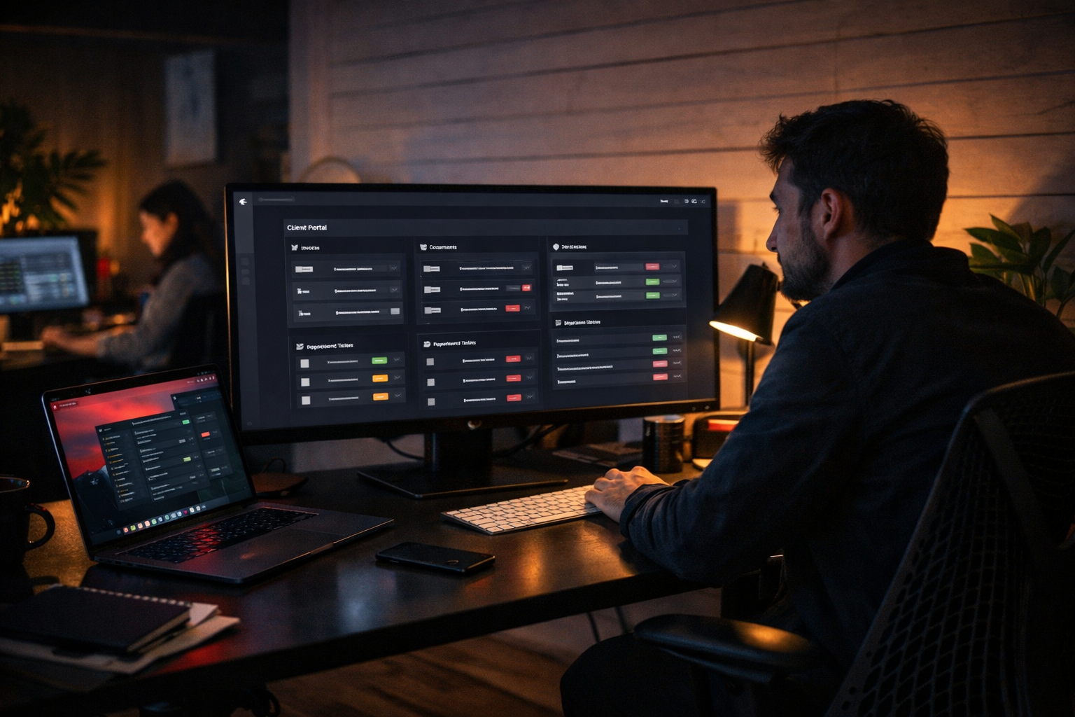 Espace client sur mesure avec documents, support, reclamations, signatures et paiements